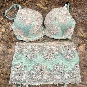 Mint Green Lace Bralette and Garter Set
